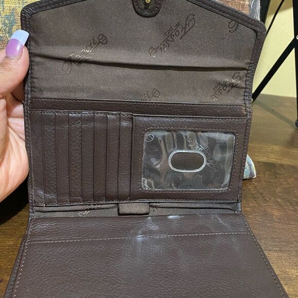 VINTAGE FOSSIL LEATHER WALLET LARGE WITH CHECK BOOK - Picture 2 of 7